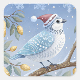 Blaue und weiße Partridge in einem Birnbaumaufkleb Quadratischer Aufkleber