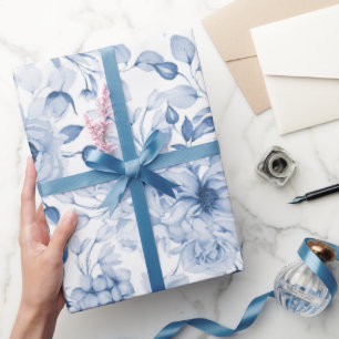 Blaue und weiße Peonys und Blüten Wasserfarbe Geschenkpapier
