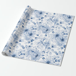 Blaue und weiße Peonys und Blüten Wasserfarbe Geschenkpapier