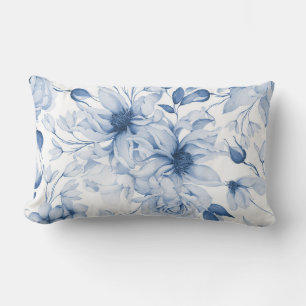 Blaue und weiße Peonys und Blüten Wasserfarbe Lendenkissen