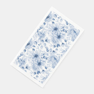 Blaue und weiße Peonys und Blüten Wasserfarbe Serviette