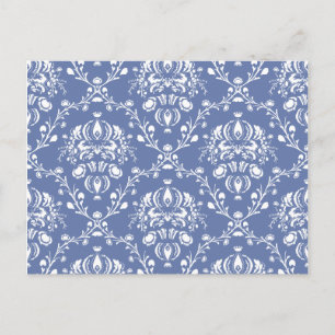 Blaue und weiße Periwinkle-Damaske Postkarte