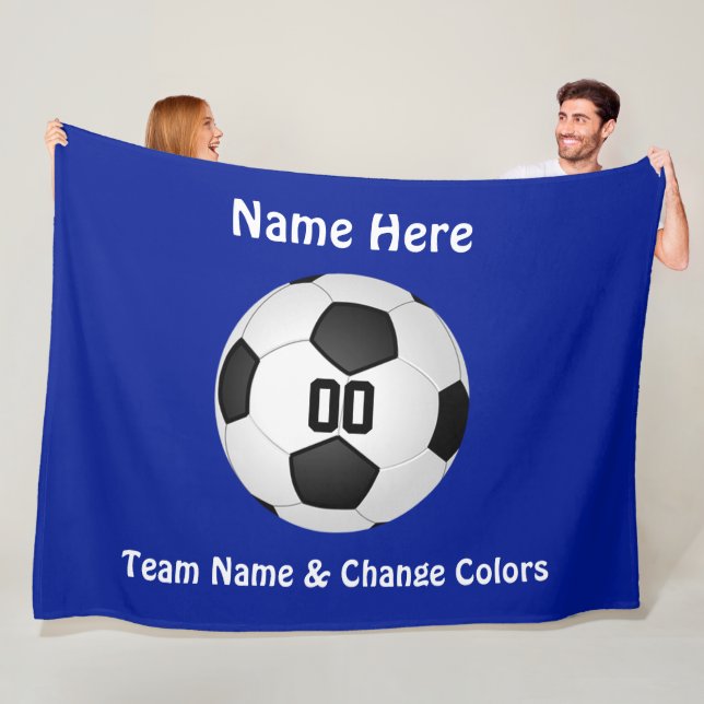Blaue und weiße personalisierte Fußballthrow-Decke Fleecedecke (Beispiel)