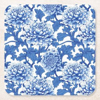 Blaue und Weiße Pfingstrose Chinoiserie Blumen Rechteckiger Pappuntersetzer