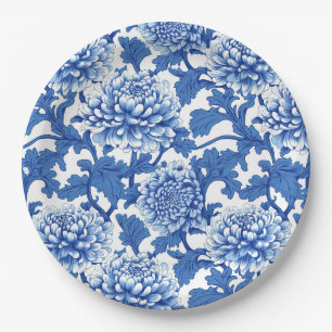 Blaue und weiße Pfingstrose Chinoiserie Blumenmust Pappteller