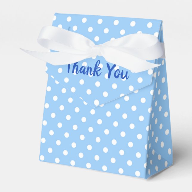 blaue und weiße Polka-Punkte Geschenkschachtel (Vorderseite)