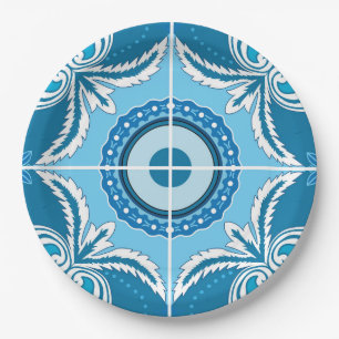 💙 🤍 Blaue und weiße Porto Azulejos, Pappteller
