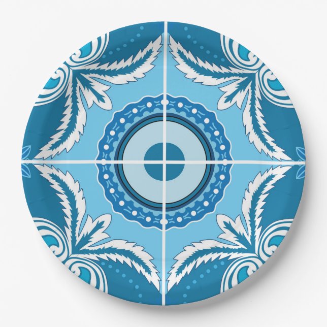 💙 🤍 Blaue und weiße Porto Azulejos, Pappteller (Vorderseite)