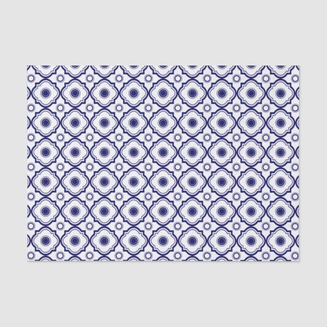 Blaue und weiße Quatrefolienmuster Seidenpapier (Vorderseite)