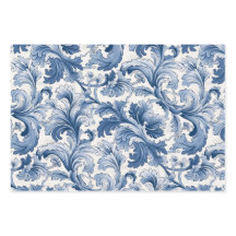 Blaue und weiße Renaissance Acanthus Damask