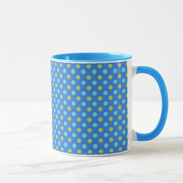 Blaue und weiße Ringer-Tasse, Blue Moons Polka Dot Tasse (Rechts)