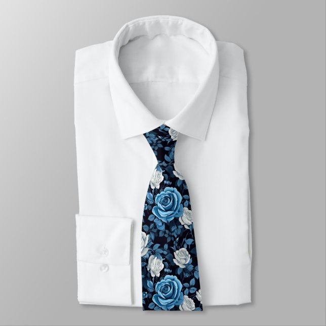 Blaue und weiße Rosen Krawatte (Gebunden)