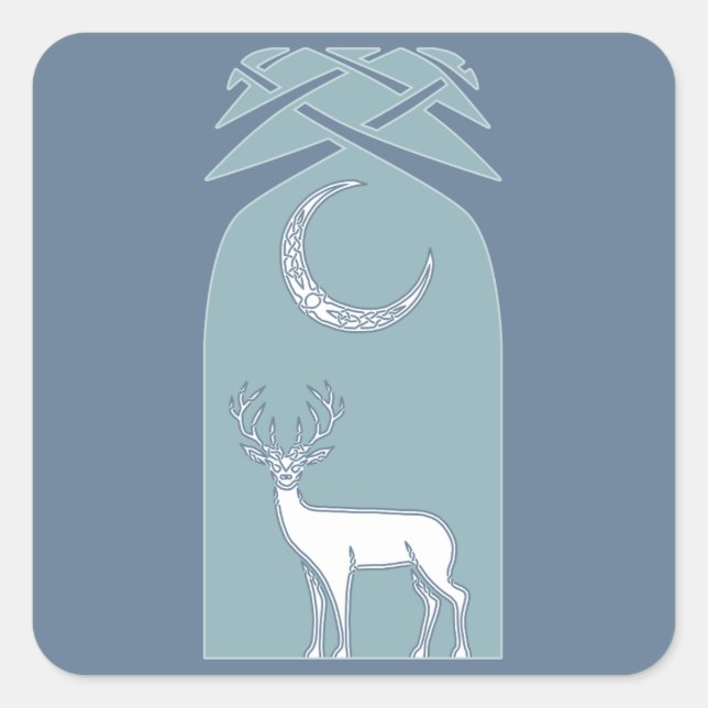 Blaue und weiße Rotwild in der Waldceltic-Kunst Quadratischer Aufkleber (Vorderseite)