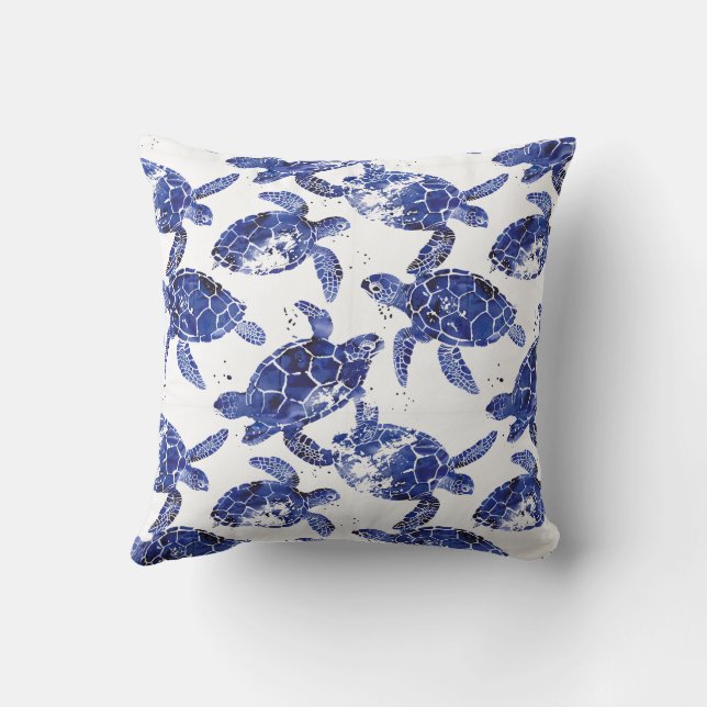 Blaue und weiße Schildkrötenmuster Kissen (Rückseite)