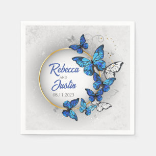Blaue und weiße Schmetterlinge Moderne Boho Napkin Serviette