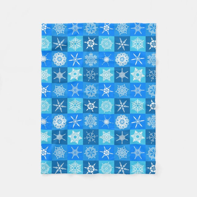Blaue und weiße Schneeflocke-Fleece-Decke Fleecedecke (Vorderseite)