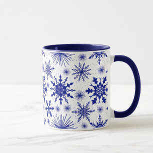 Blaue und weiße Schneeflocken-Muster-Weihnachtstas Tasse