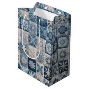 Blaue und weiße Schneeflocken-Quiltdecke Mittlere Geschenktüte
