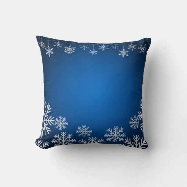 Blaue und weiße Schneeflocken Weihnachten Kissen (Vorderseite)