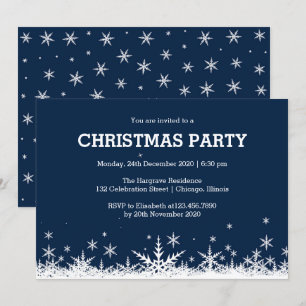 Blaue und weiße Schneeflocken Weihnachts-Party Einladung