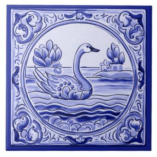 Blaue und weiße Schwäne Goose Mediterranes Folklor Fliese