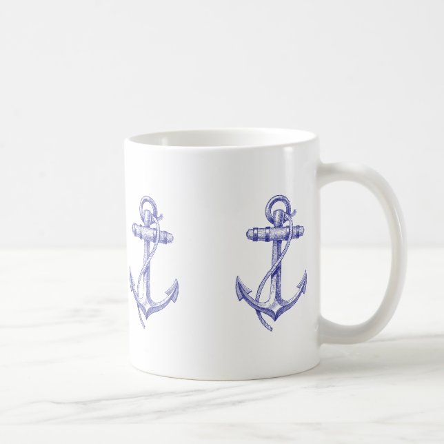 Blaue und weiße Seekaffeetasse mit Ankern Kaffeetasse (Rechts)