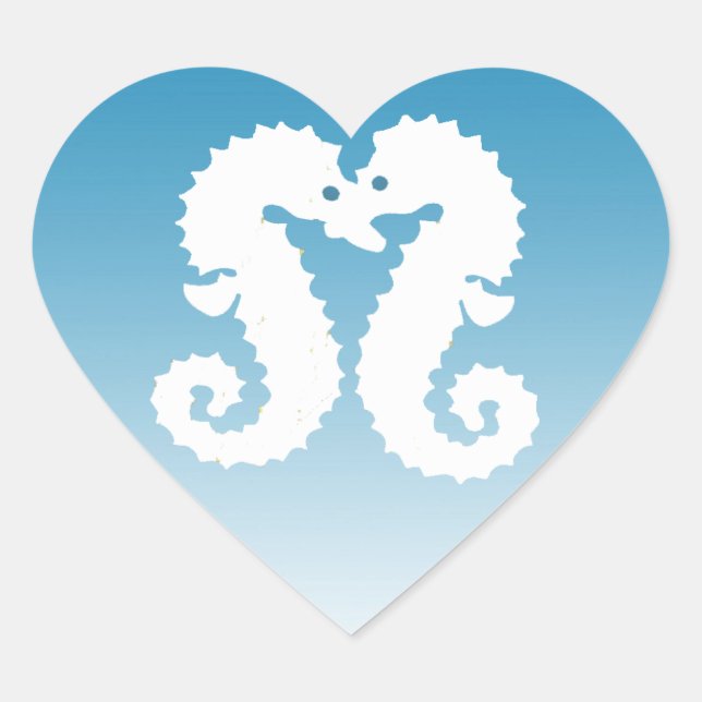 Blaue und weiße Seepferde Küssen Herzsticker Herz-Aufkleber (Vorderseite)