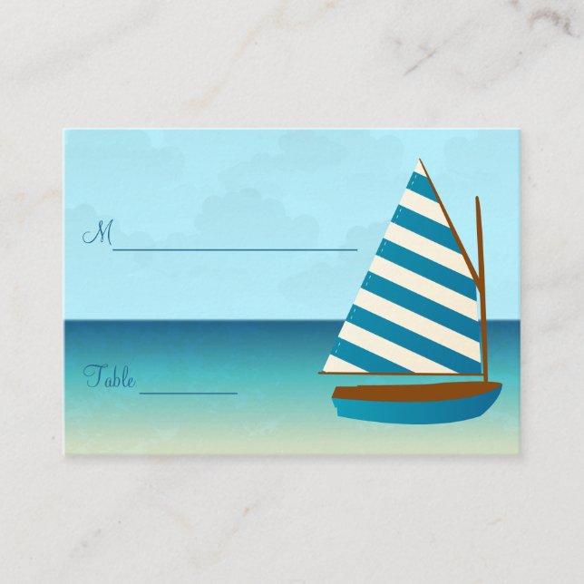 Blaue und weiße Segelboote für Hochzeiten Platzkarte (Vorderseite)