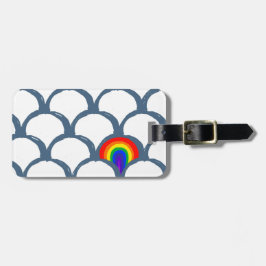 Blaue und weiße Skizze Scallop Muster & Regenbogen Gepäckanhänger