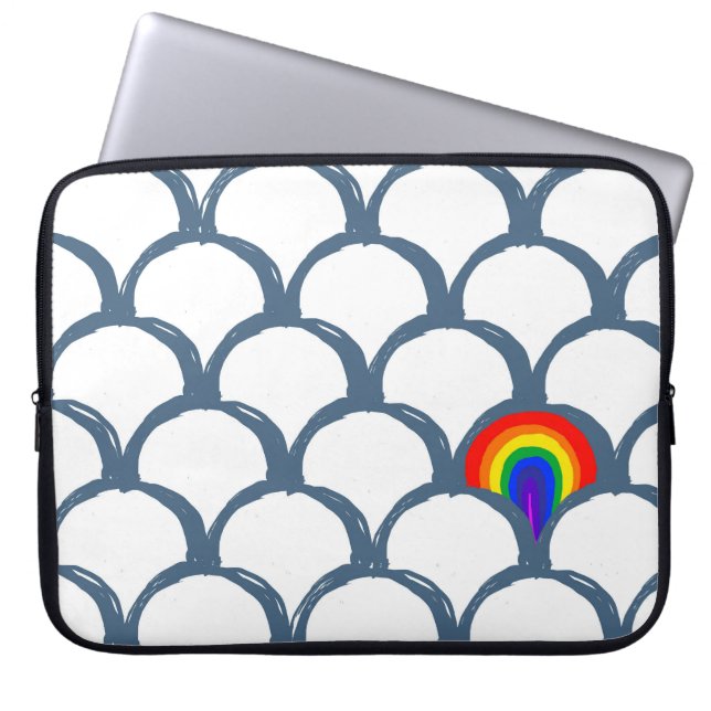 Blaue und weiße Skizze Scallop Muster & Regenbogen Laptopschutzhülle (Vorderseite)