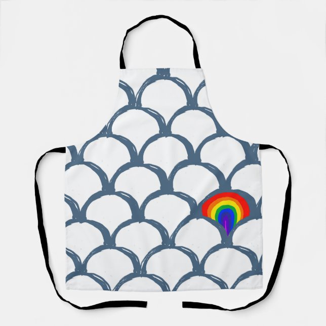 Blaue und weiße Skizze Scallop Muster & Regenbogen Schürze (Vorderseite)