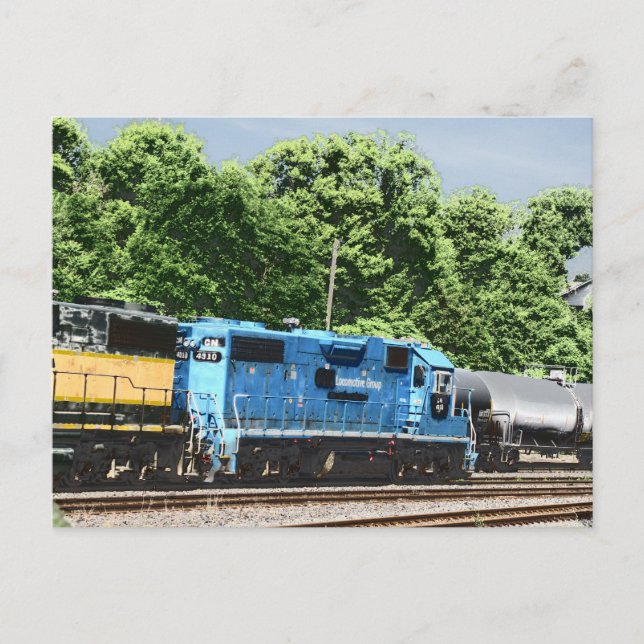 Blaue und weiße "smurf"-Lokomotive des KN-Codes 49 Postkarte (Vorderseite)