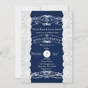 Blaue und weiße Spitze elegante HOCHZEITSAUFGEBOT Einladung
