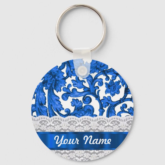 Blaue und weiße Spitze Schlüsselanhänger (Vorderseite)