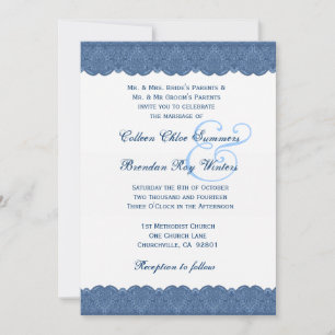 Blaue und weiße Spitzen elegante Monogramm Wedding Einladung