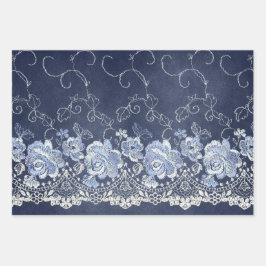 Blaue und weiße Spitzen Geschenkpapier Set