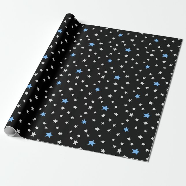 Blaue und weiße Stangen über schwarzes Umschlagpap Geschenkpapier (Ungerollt)