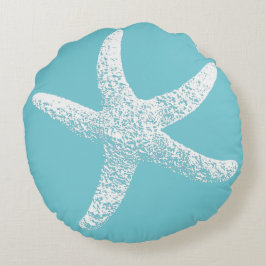 Blaue und weiße Starfish-rundes Kissen