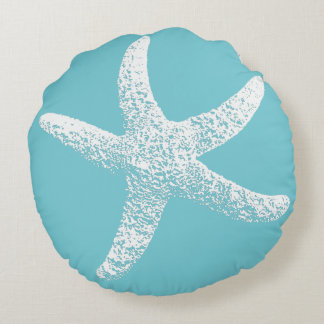 Blaue und weiße Starfish-rundes Kissen