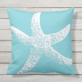 Blaue und weiße Starfish-Wurfs-Kissen im Freien Kissen