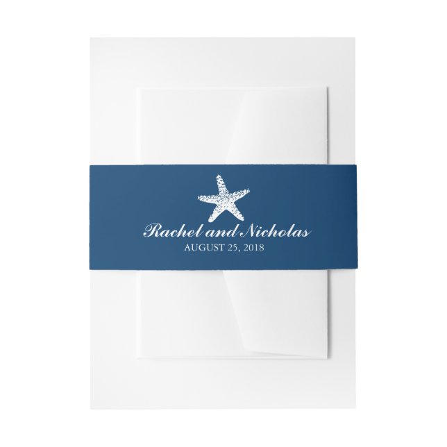 Blaue und weiße, straffe Seesterne | Hochzeit Einladungsbanderole (Vorderseite Beispiel)