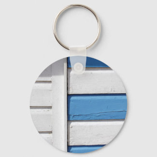 Blaue und weiße Strandhütten Muster Schlüsselanhänger