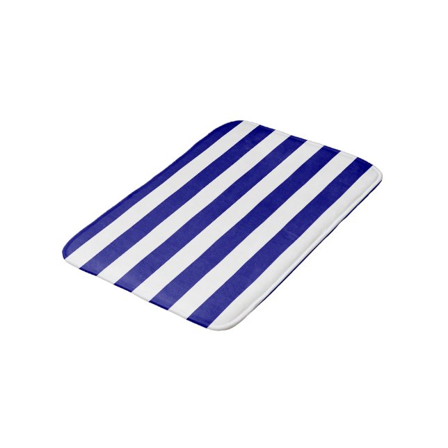Blaue und weiße Streifen Badematte (Schrägansicht)