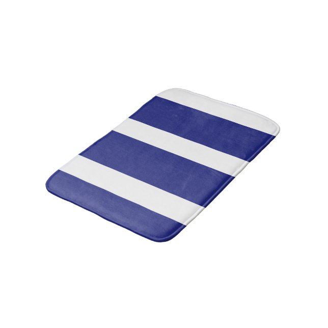Blaue und weiße Streifen Badematte (Schrägansicht)