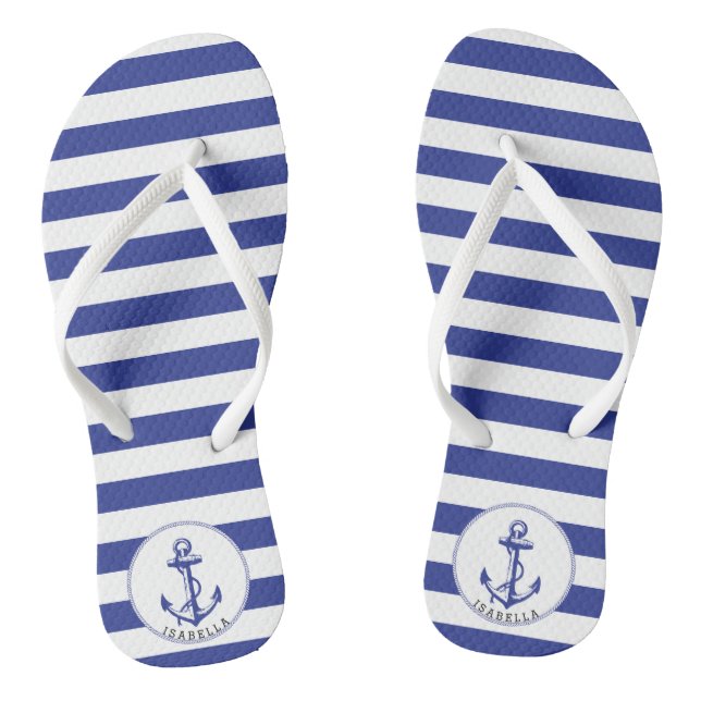 Blaue und weiße Streifen Flip Flops (Fußbett)