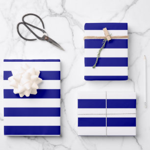 Blaue und weiße Streifen Geschenkpapier Set