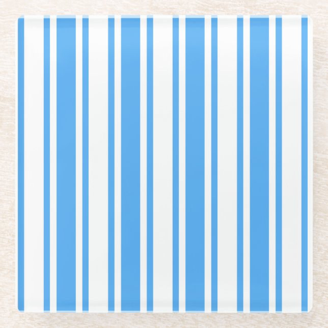 Blaue und weiße Streifen Glasuntersetzer (Vorderseite)