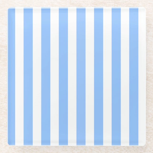 Blaue und weiße Streifen Glasuntersetzer (Vorderseite)