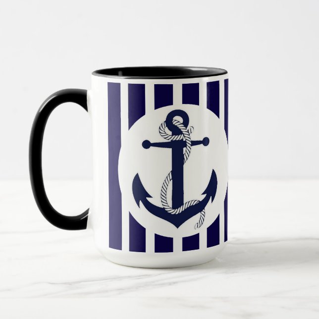 Blaue und weiße Streifen mit Anker Tasse (Links)
