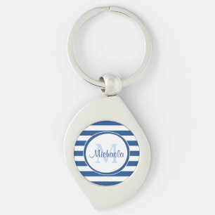 Blaue und weiße Streifen mit Girl-Monogramm Schlüsselanhänger